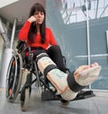Woman with leg in plaster Royalty Free Stock Photo
