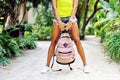 Woman legs. Beautiful female holding bag wearing jeans shorts an