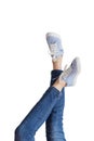 Woman legs in a blue jeans on white background isolated Royalty Free Stock Photo