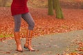 Woman legs in brown boots. Fall fashion Royalty Free Stock Photo