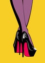 Woman legs in fashion high heels shoes. Pop art illustration.