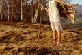 Woman legs in native indian american boho dress walking in windy Royalty Free Stock Photo
