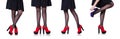 The woman legs with red shoes isolated on the white Royalty Free Stock Photo