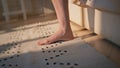 Woman legs stepping bed in sunlight closeup. Unknown woman wake up early morning Royalty Free Stock Photo