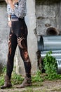 Woman legs in stylish and trendy leggings Royalty Free Stock Photo