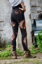 Woman legs in stylish and trendy leggings Royalty Free Stock Photo