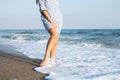 Woman legs walking on the beach Royalty Free Stock Photo