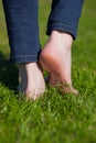 Woman legs walking on grass Royalty Free Stock Photo