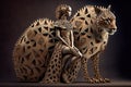 A woman and a leopard dressed in intricate outlandish fashion created by generative Ai