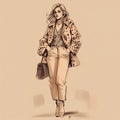 Woman with leopard jacket and handbag - shopping lifestyle illustration