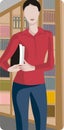 Woman in Library Illustration