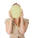 Woman licking plate