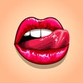 Woman licking red lips Royalty Free Stock Photo