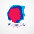 Woman life age years concept, the time of life, periods and cycle of life, growing old, maturation and aging, one generation and