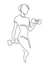 Woman lifting weights continuous one line drawing. Female bodybuilder vector hand drawn Royalty Free Stock Photo