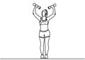 Woman lifting weights continuous one line drawing. A girl bodybuilder vector hand drawn silhouette clipart. Fitness stretching