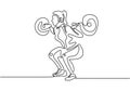 Woman lifting weights continuous one line drawing. Gym training illustration. Female bodybuilder vector hand drawn silhouette Royalty Free Stock Photo