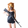 woman with lion mask hold m16 gun Royalty Free Stock Photo