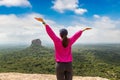 Woman and Lion Rock in Sigiriya Royalty Free Stock Photo