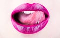 Woman lip, female lips. Tongue and sexy mouth. Beautiful lip, lipstick and lipgloss, passionate. Sexy lips, tongue out Royalty Free Stock Photo