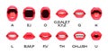 Woman lips animation. Cartoon female lip sync animated phonemes, cute girl open mouth expression with tongue and teeth