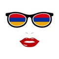 Woman lips and eyeglasses with armenia flag