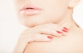 Woman lips and hand close-up Royalty Free Stock Photo