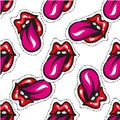 Woman lips. Mouth with a kiss, smile, tongue, teeth pop art seamless Royalty Free Stock Photo