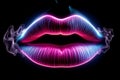 Woman lips neon face. Generate Ai