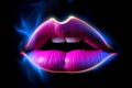 Woman lips neon fashion. Generate Ai