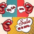 Woman lips pop art sale banners