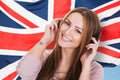 Woman listening english language audiobook