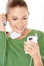 Woman listening to a new music download