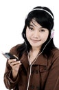 Woman listening to sad music with the phone Royalty Free Stock Photo