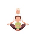 A woman and a little boy are sitting doing yoga in the lotus position. Isolated. Cartoon style. Royalty Free Stock Photo