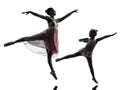 Woman and little girl ballerina ballet dancer dancing silhouett Royalty Free Stock Photo