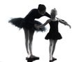 Woman and little girl ballerina ballet dancer dancing silhouett Royalty Free Stock Photo