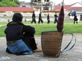 Woman having a break in a little village in Vietnam