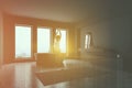 Woman in loft gray bathroom corner Royalty Free Stock Photo