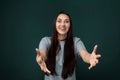 Woman With Long Black Hair Holding Out Her Hands Royalty Free Stock Photo