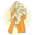 Woman with long coat carrys child. Royalty Free Stock Photo