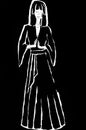 Woman in long dress on black background Queen of darkness ink illustration Royalty Free Stock Photo