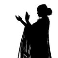 Woman in long dress stay in dancing pose. flamenco dancer, spanish. beautiful female profile black silhouette Isolated on white Royalty Free Stock Photo