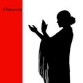 Woman in long dress stay in dancing pose. flamenco dancer, spanish. beautiful female profile black silhouette Isolated on white Royalty Free Stock Photo