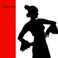 Woman in long dress stay in dancing pose. flamenco dancer, spanish. beautiful female profile black silhouette Isolated on white Royalty Free Stock Photo