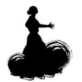 Woman in long dress stay in dancing pose. flamenco dancer Spanish regions of Andalusia, Extremadura Murcia. black silhouette Isola Royalty Free Stock Photo