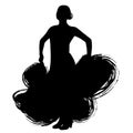 Woman in long dress stay in dancing pose. flamenco dancer Spanish regions of Andalusia, Extremadura Murcia. black silhouette Isola Royalty Free Stock Photo
