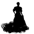 Woman in long dress stay in dancing pose. flamenco dancer Spanish regions of Andalusia, Extremadura Murcia. black silhouette Isola Royalty Free Stock Photo