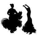 Woman in long dress stay in dancing pose. flamenco dancer Spanish regions of Andalusia, Extremadura Murcia. black silhouette Isola Royalty Free Stock Photo