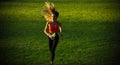 Woman with long hair run with water bottle, drink Royalty Free Stock Photo